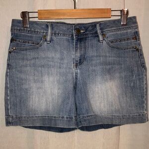 Sonoma 4 Vintage Wash Brass Color Studded Blue Denim Shorts